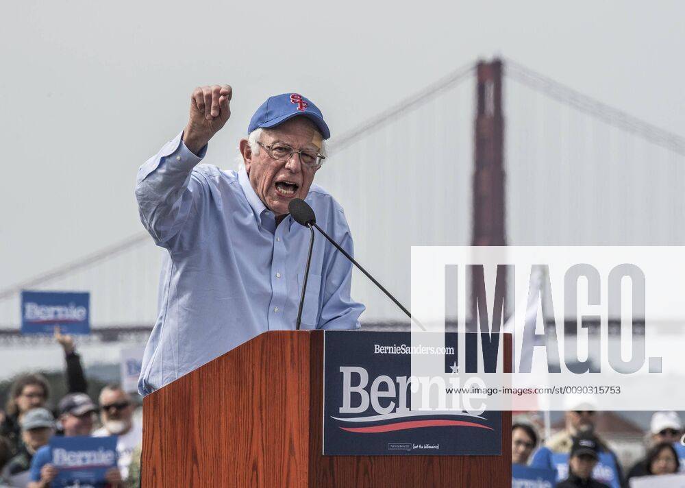 Sen. Bernie Sanders addresses a rally at Ft. Mason in San Francisco on March 24, 2019. Sanders has joined the growing field of candidates to oppose President Trump in the 2020 election. SXP2019032412 TERRYxSCHMITT