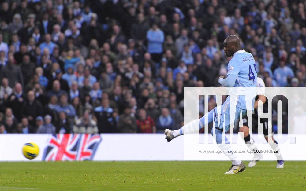 Mario Balotelli of Manchester City scores the first goal from a penalty - Premier League Manchester City v Newcastle United 19th November, 2011 .