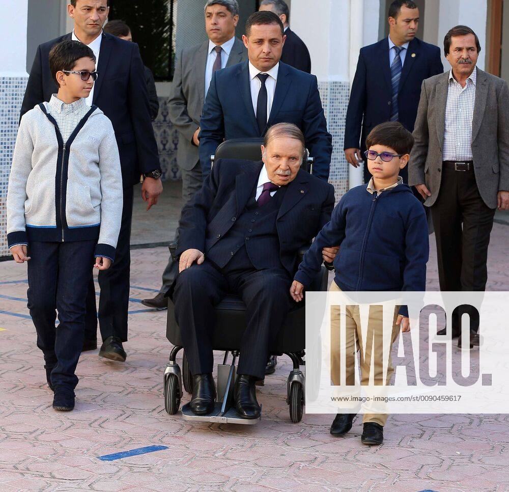 Algiers, Algeria - Algeria s President ABDELAZIZ BOUTEFLIKA is resigning after weeks of mass protests, state media report. Mr Bouteflika, had been in power for 20 years, and had already dropped plans to seek a fifth term as opposition to his rule increased. The Algerian army had called for the 82 yr old to be declared incapable of carrying out his duties. The ailing leader suffered a stroke in 2013 and has rarely appeared in public since. Algerian State TV reported that he had officially notified the Constitutional Council that he would end his term as president. Pictured: November 23, 2017 - Algiers, Algeria - Algerian President ABDELAZIZ BOUTEFLIKA in wheelchair after voting at a polling station in Algiers as Algeria goes to the polls for local elections. Algiers Algeria - ZUMAn230 20171123_zaa_n230_904