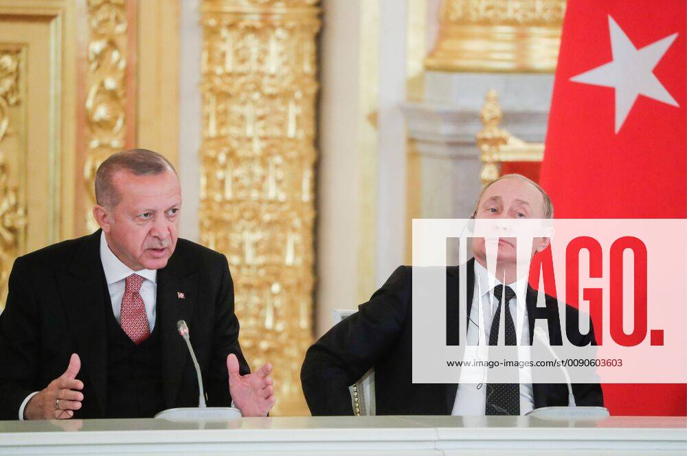 Turkey s President Recep Tayyip Erdogan (L) and Russia s President Vladimir Putin during a meeting with businessmen from the two countries at the Moscow Kremlin. Mikhail Metzel TASS TS0A76F6