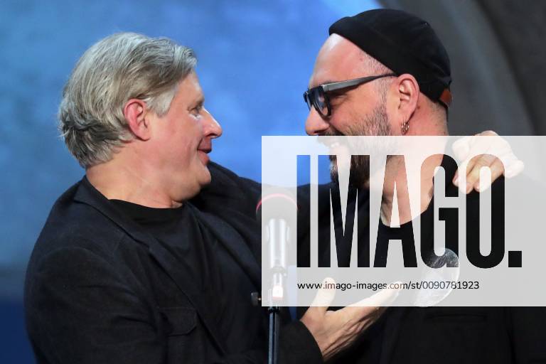 Choreographer Yuri Posokhov (L) and Russian stage and film director Kirill Serebrennikov attend the 2019 Golden Mask award ceremony at the Historic Stage of the Bolshoi Theatre. Vyacheslav Prokofyev TASS TS0A86F9
