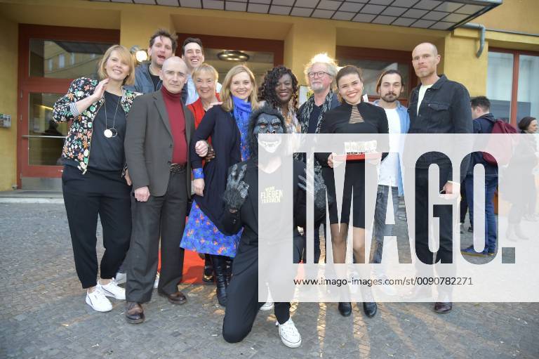 Film Premiere when Flying Traeumen FilmCast with Jonas Grosch as a monkey disguised in front at the premiere when Flying Traeumen Directors booth of Katharina Nagel in Achtung Berlin in Berlin on 16 04 2019 APP