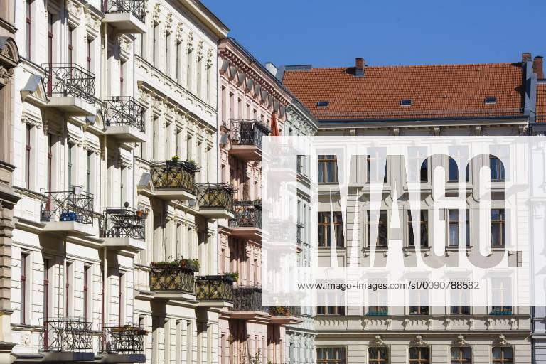 Renovated apartment buildings stand in a street in Berlin Kreuzberg Berlin 17 04 2019 Berlin Germany