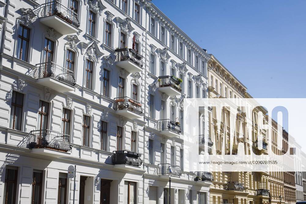 Renovated apartment buildings stand in a street in Berlin Kreuzberg Berlin 17 04 2019 Berlin Germany
