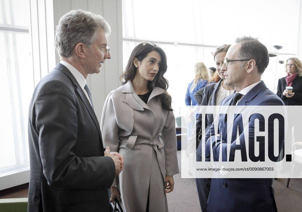Federal Foreign Minister Heiko Maas SPD Lawyer Amal Clooney and Ambassador Christoph Heusgen after the debate of the UN Security Council on sexual violence in conflicts under the chairmanship of Germany New York 23 04 2019 New York USA