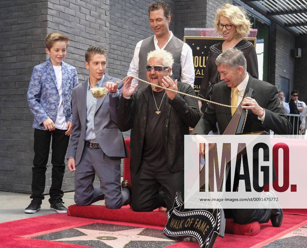 Los Angeles, California, U.S - Ryder Fieri, from left, Hunter Fieri, Matthew McConaughey, Guy Fieri, Kathleen Finch and Leron Gubler attend Guy Fieri star ceremony on the Hollywood Walk of Fame in the Category of Television, on Wednesday, May 22, 2019, in Los Angeles Los Angeles U.S. - ZUMAc68_ 20190522_zaf_c68_015