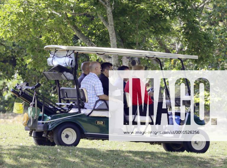 Trump in Japan Japanese Prime Minister Shinzo Abe (2nd from R) drives a cart at Mobara Country Club in Chiba Prefecture on May 26, 2019, with U.S. President Donald Trump seated next to him. Abe and Trump played golf at the course near Tokyo -- their fifth round together since the U.S. leader took office in 2017. (Pool photo)