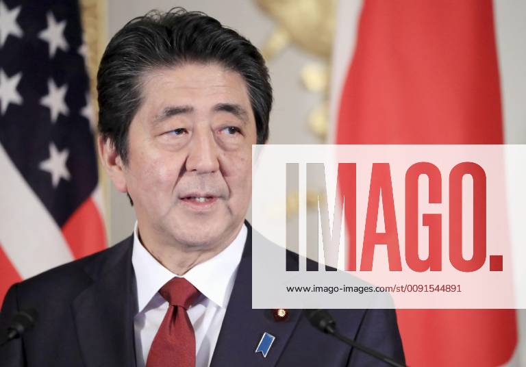 Trump in Japan Japanese Prime Minister Shinzo Abe attends a joint press conference with U.S. President Donald Trump at the State Guest House in Tokyo on May 27, 2019. (Pool photo)