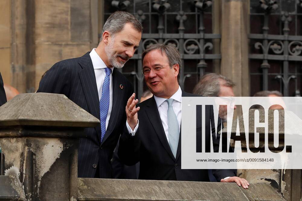 King Felipe VI of Spain (L) chats with Minister President of North Rhine-Westphalia, Armin Laschet (R), chat after the ceremony for the award of the Charlemagne Prize to UN General-Secretary Antonio Guterres in Aachen, Germany, 30 May 2019. Guterres receives the Charlemagne Prize, awarded annually since 1950 by the German city of Aachen to people who have contributed to the ideals upon which Europe has been founded, with top EU officials in attendance. Antonio Guterres receives Charlemagne Prize !ACHTUNG: NUR REDAKTIONELLE NUTZUNG!