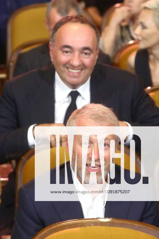 SOCHI, RUSSIA – JUNE 16, 2019: Producer Alexander Rodnyansky (back) and businessman Roman Abramovich at the closing ceremony of the 2019 Kinotavr Film Festival. Vyacheslav Prokofyev TASS TS0AFC9E