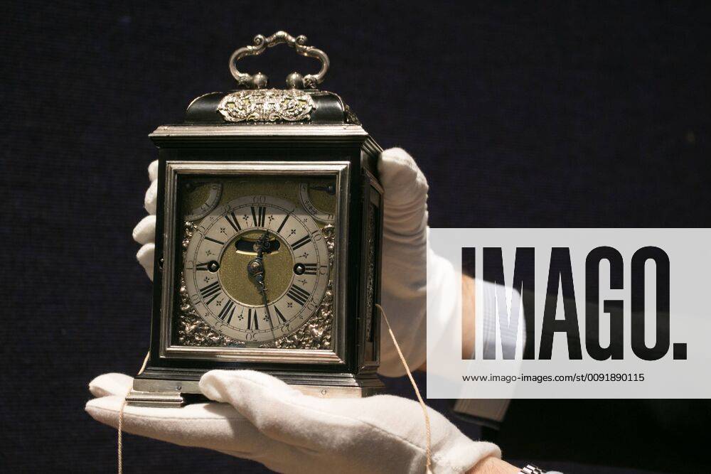 London, United Kingdom - The King William & Queen Mary Royal Tompion table clock made by master clockmaker Thomas Tompion for Queen Mary II in 1693, one of the most valuable clocks featured in the World s Most valuable clocks from the Clive Collection and is expected to fetch in excess of GBP 2,000,000 is to appear at auction at Bonhams New Bond Street in London. London United Kingdom - ZUMAs197 20190617_zaa_s197_083