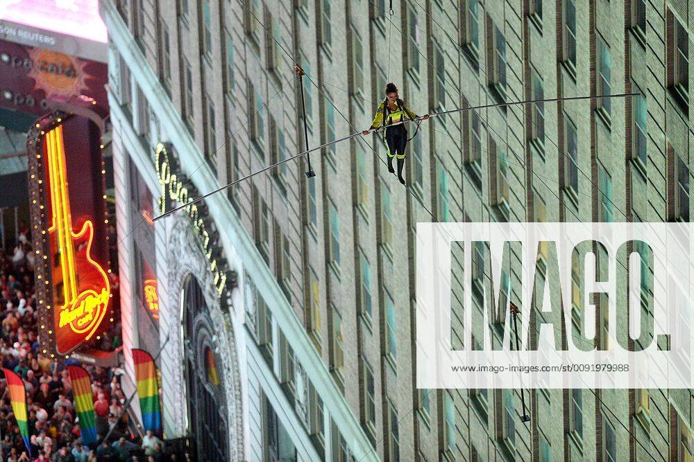 New York, NY, USA June 23, 2019 New York City Highwire Live in Times Square with Nik Wallenda and Lijana Wallenda on June 23, 2019 in New York City New York USA - ZUMAny1_ 20190623_zaf_ny1_067
