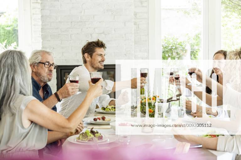 Hapüpy family celebrating together, clinking glasses model released Symbolfoto property released PESF01592