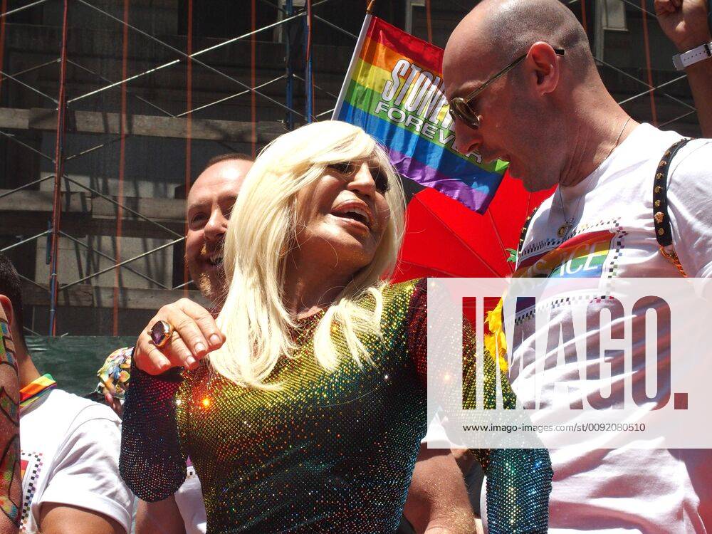 New York, New York, U.S. - World Pride2019 Stonewall 50 March..The 2019 Pride March commemorates the 50th anniversary of the 1969 Stonewall Uprising, which is considered the seminal moment in the modern-day LGBTQ rights movement.Donatella Versace New York U.S. - ZUMAct2_ 20190630_zaf_ct2_014