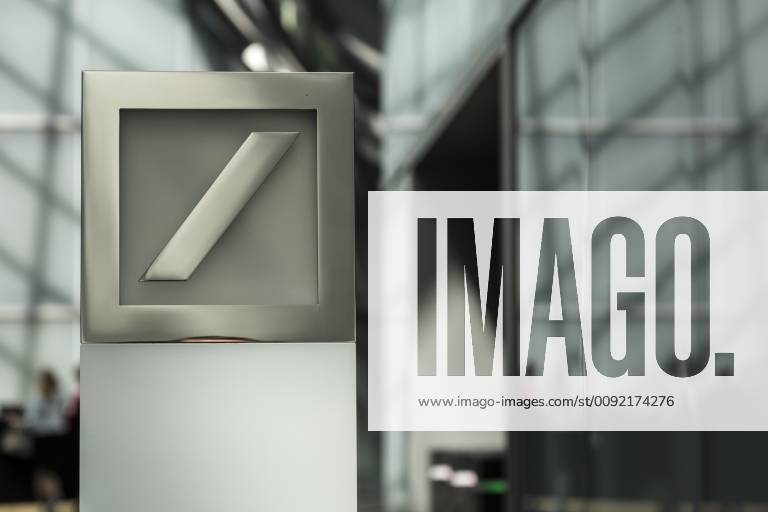 Deutsche Bank logo in the foyer of the corporate headquarters in Frankfurt am Main Taunusanlage