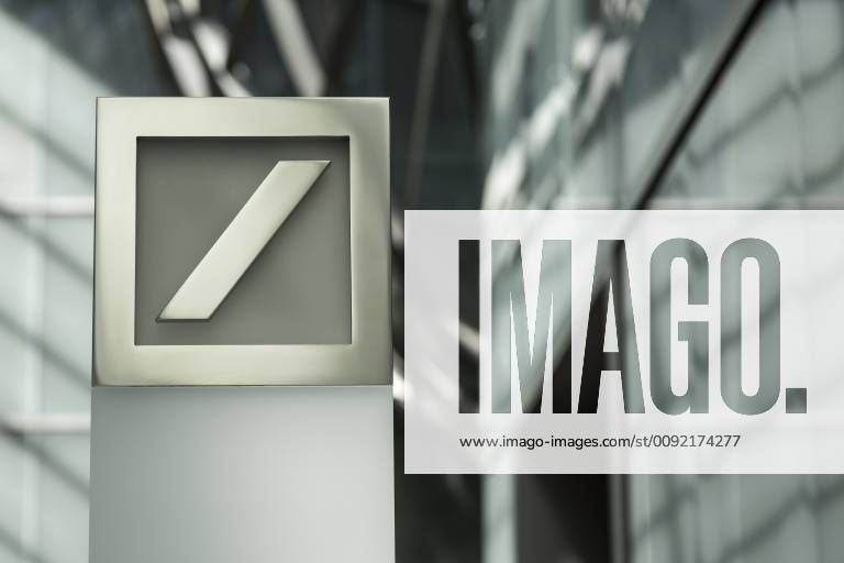 Deutsche Bank logo in the foyer of the corporate headquarters in Frankfurt am Main Taunusanlage