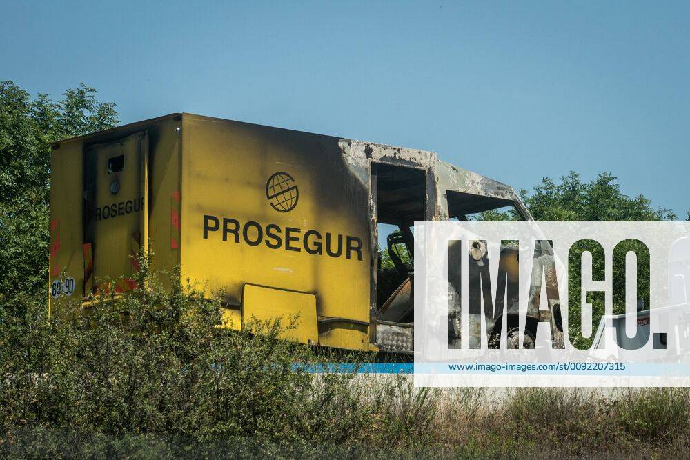 Lyon, France - An armored cash transport van was attacked near Lyon s Saint Exupery airport on the A43 motorway in Saint Bonnet de Mure, between Lyon and Grenoble, on 10 July 2019. The attackers left without loot, the truck was carrying no money at that time. The conveyors were slightly injured in the attack. Lyon France - ZUMAn230 20190710_zaa_n230_363