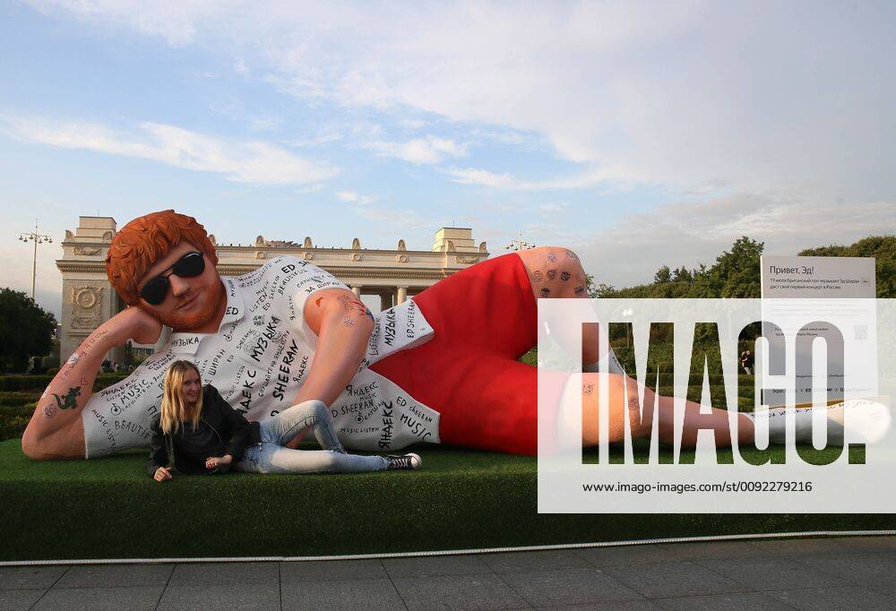 MOSCOW, RUSSIA â€“ JULY 15, 2019: A 5-metre figure of English singer Ed Sheeran by Moscow s Gorky Park ahead of Sheeran s concert in Moscow. Vladimir Gerdo TASS TS0B3325