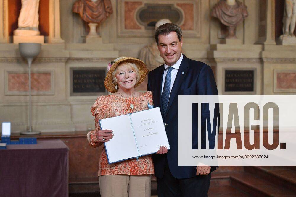 Elke SOMMER actress Markus SOEDER State Premier of Bavaria and CSU Chairman Bavarian Order of Merit awarded in the Antiquarium of the Munich Residence on 22 07 2019,
