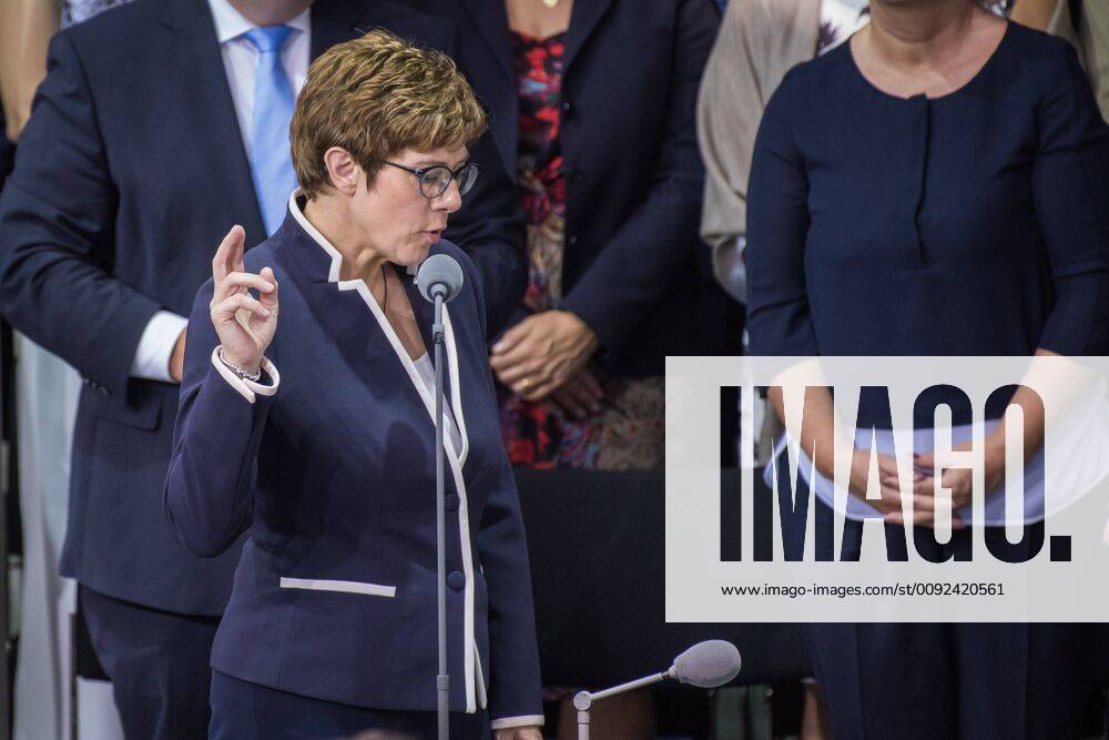 Berlin, special session of the German Bundestag Germany, Berlin 24 07 2019 The picture shows Annegret Kramp Karrenbauer Federal Minister of Defence, CDU during the swearing-in ceremony in the provisional plenary hall of the Paul Löbe Haus Berlin Bundestag Berlin Germany