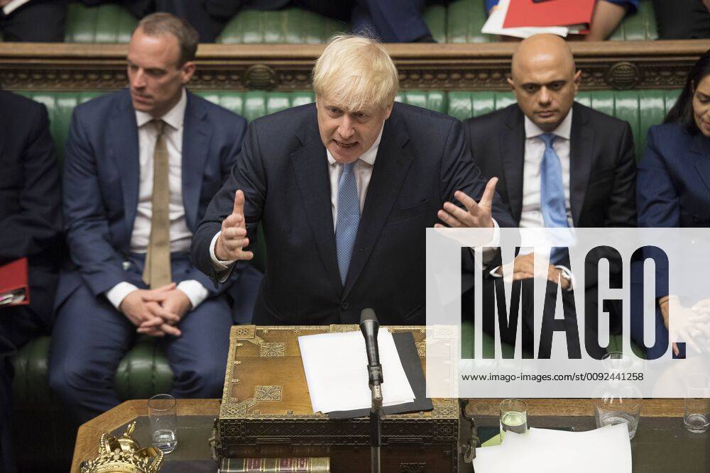 (190725) -- LONDON, July 25, 2019 (Xinhua) -- British Prime Minister Boris Johnson (front) makes his first statement in the House of Commons in London, Britain, on July 25, 2019. (Jessica Taylor UK Parliament Handout via Xinhua) HOC MANDATORY CREDIT: UK Parliament Jessica Taylor BRITAIN-LONDON-BORIS JOHNSON-HOUSE OF COMMONS-STATEMENT