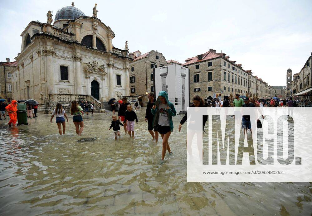 Flood in Dubrovnik 28.07.2019., Dubrovnik - Today, the area of Dubrovnik has been hit by heavy rain and thunderstorms. Many roads, streets and stairways have been flooded, especially in the city centre, where it is hard to walk through. MarkoxLukunic PIXSELL
