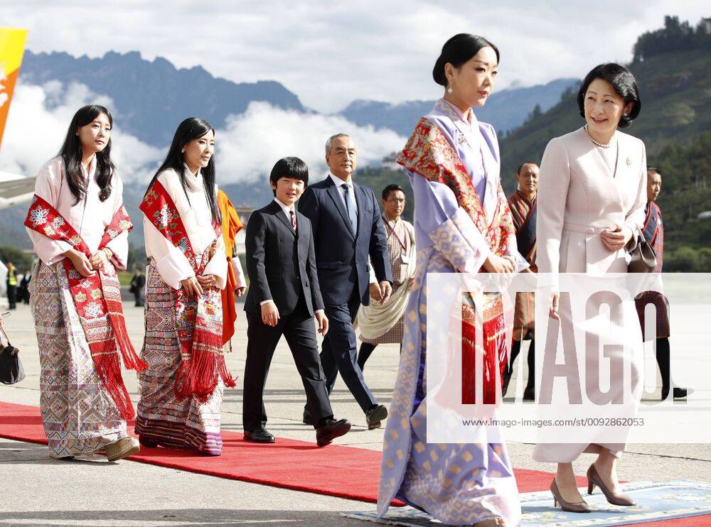 Crown Prince Fumihito s family travels to Bhutan Twelve-year-old Japanese Prince Hisahito (3rd from L) arrives at Paro airport in Bhutan on Aug. 17, 2019, with his mother Crown Princess Kiko (R) for a private family trip. Crown Prince Fumihito, first in line to the Chrysanthemum Throne, and Hisahito, second in line, took separate flights as a precautionary measure.