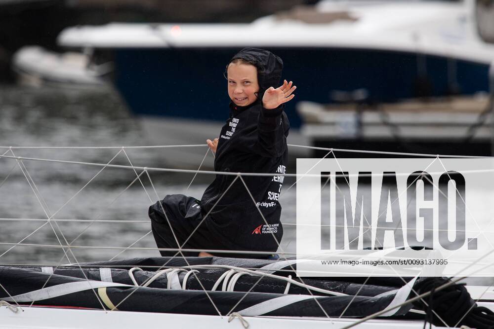 Swedish climate activist Greta Thunberg arrives to North Cove Marina at the boat Malizia on August 28, 2019 in New York Photo Joel Marklund BILDBYRAN kod JM 88010 BBENG Greta Thunberg klimat klimataktivist climate climate activist climate change,