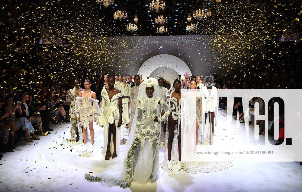 MELBOURNE FASHION WEEK, Adut Akech (centre) is seen during the J Aton Couture show at the Opening Town Hall Runway as part of Melbourne Fashion Festival at Melbourne Town Hall in Melbourne, Friday, August 30, 2019. ( NO ARCHIVING, , NO USE IN BOOKS WITHOUT CONSENT MELBOURNE VIC AUSTRALIA