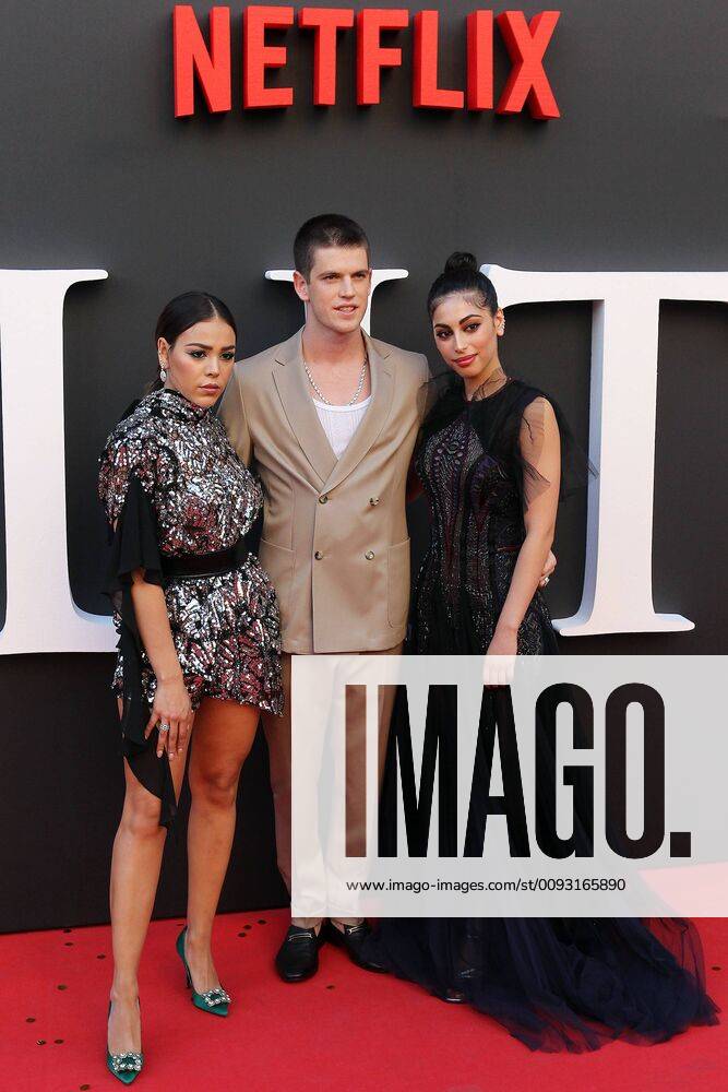 Danna Paola (l), Miguel Bernardeau and Mina El Hammani attend the red carpet of ELITE 2rd Season by Netflix at the Callao Cinema on August 29, 2019 in Madrid, Spain. (2019082991)