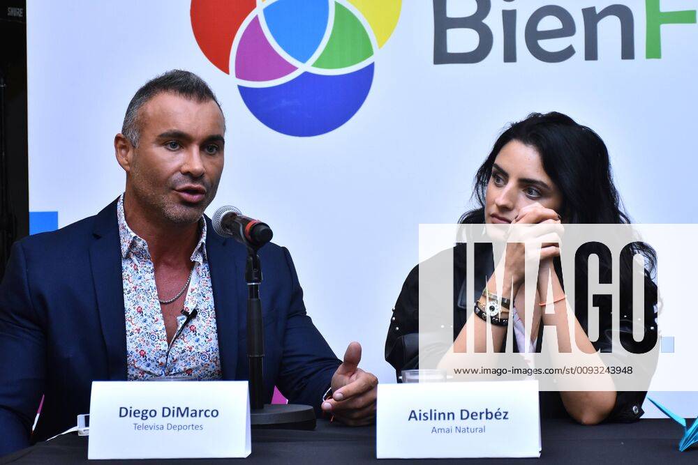 Bien Fest 2019 press conference MEXICO CITY, MEXICO - SEPTEMBER 3: Diego DiMarco and Actress Aislinn Derbez speaks during a press conference to promote Bien Fest 2019 It is a festival to raise awareness among citizens to be in good health at Casa Zertu on September 3, 2019 in Mexico City, Mexico
