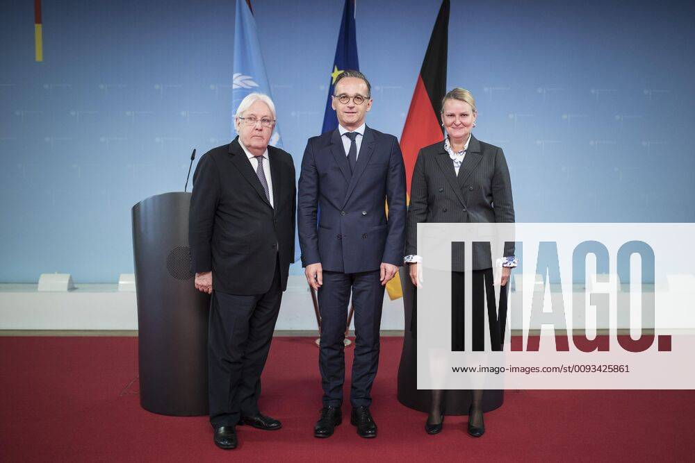 Federal Foreign Minister Heiko Maas M , SPD, admitted at the meeting with Lise Grandee R , resident UN coordinator in Yemen, and Martin Griffiths L , UN Special Representative for Yemen, in Berlin, 13 09 2019 Berlin Germany