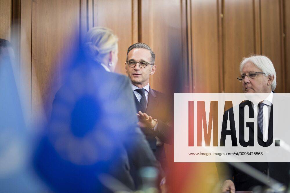 Federal Foreign Minister Heiko Maas M , SPD, admitted at the meeting with Lise Grandee L , resident UN coordinator in Yemen, and Martin Griffiths R , UN Special Representative for Yemen, in Berlin, 13 09 2019 Berlin Germany