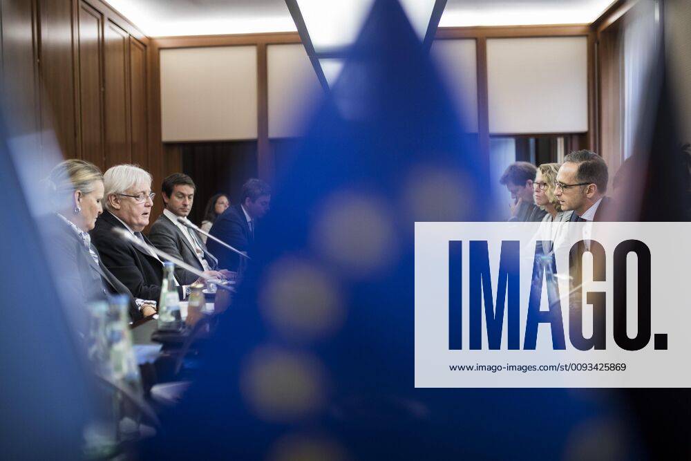 Federal Foreign Minister Heiko Maas R , SPD, admitted at the meeting with Lise Grandee L , resident UN coordinator in Yemen, and Martin Griffiths 2L , UN Special Representative for Yemen, in Berlin, 13 09 2019 Berlin Germany