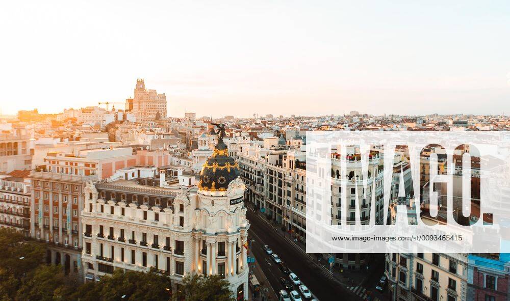Cityscape of Madrid at sunset