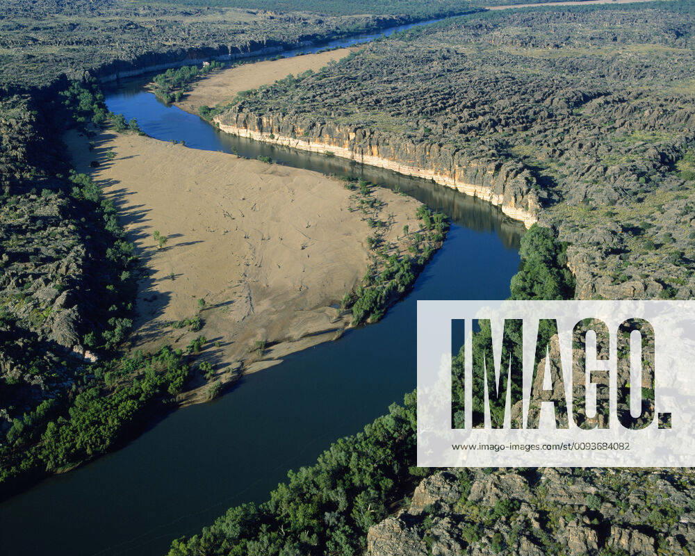 Western Australia - river cutting through ancient limestone coral reef formed during Devonian Period (350 million years ago). Kimberley Geikie Gorge National Park, Fitzroy River, Western Australia.