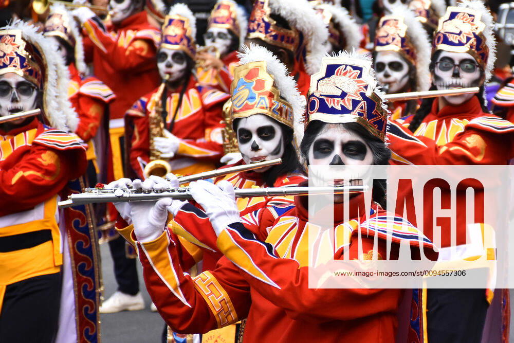 Day of the Dead International Parade in Mexico City MEXICO CITY, MEXICO - OCTOBER 27: Participants take part during the commemorative Day of the Dead International Parade as part of celebrations of the mexican traditions Day of the Dead (Dia de Muertos) at Hemiciclo a Juarez on October 27, 2019 in Mexico City, Mexico