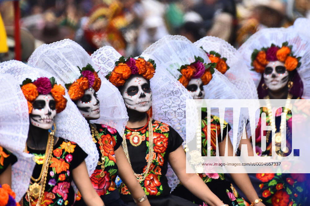 Day of the Dead International Parade in Mexico City MEXICO CITY, MEXICO - OCTOBER 27: Participants take part during the commemorative Day of the Dead International Parade as part of celebrations of the mexican traditions Day of the Dead (Dia de Muertos) at Hemiciclo a Juarez on October 27, 2019 in Mexico City, Mexico