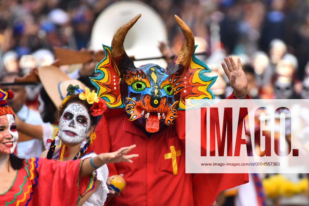Day of the Dead International Parade in Mexico City MEXICO CITY, MEXICO - OCTOBER 27: Participants take part during the commemorative Day of the Dead International Parade as part of celebrations of the mexican traditions Day of the Dead (Dia de Muertos) at Hemiciclo a Juarez on October 27, 2019 in Mexico City, Mexico