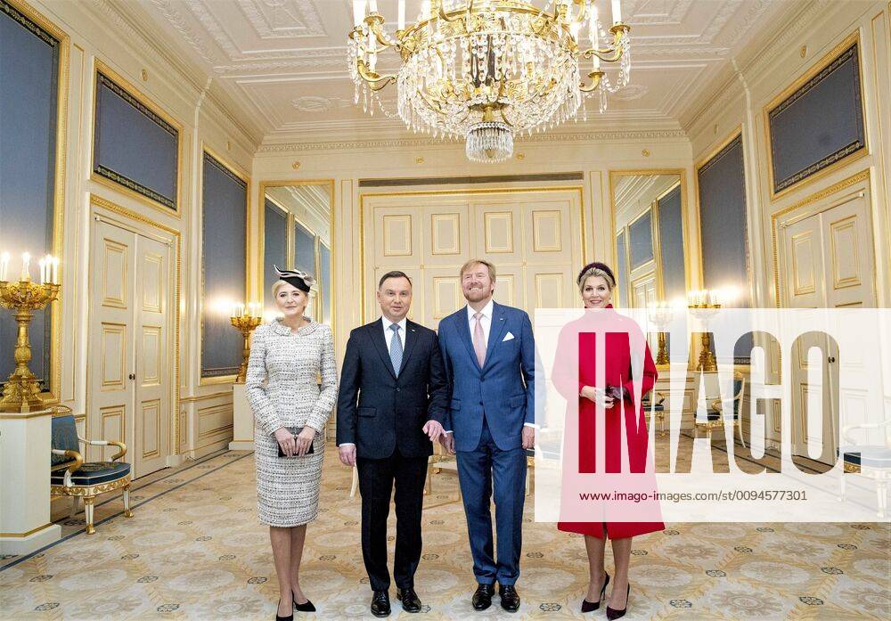 The Hague King Willem-Alexander and Queen Maxima during the welcome of President Andrzej Duda and his wife, Agata Kornhauser-Duda, of Poland at palace Noordeinde in The Hague.