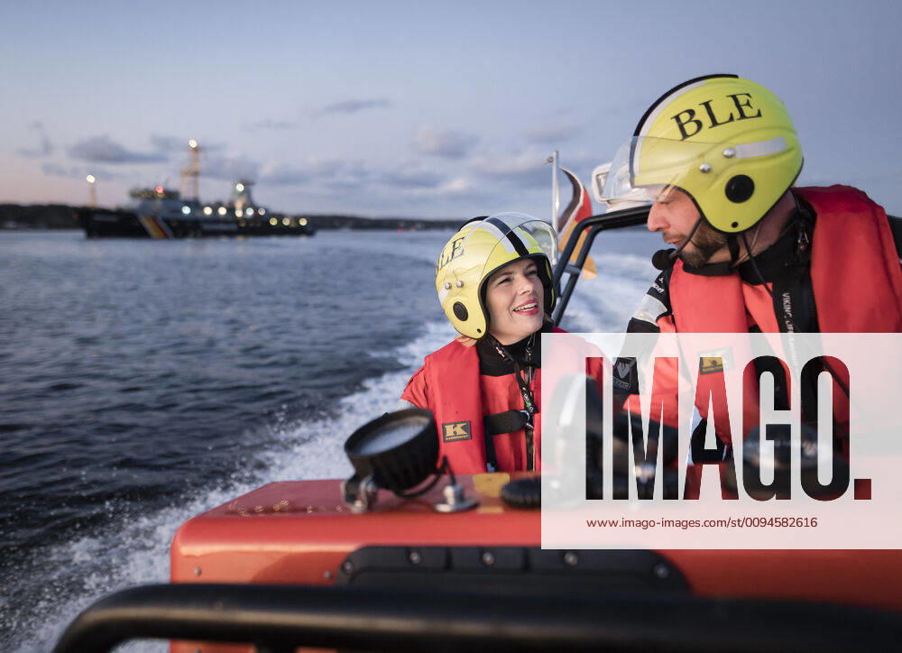 Federal Minister of Agriculture Julia Kloeckner CDU in an emergency boat on the Flensburger Foerde During her visit to the fishing protection boat Seeadler in Flensburg, 29 10 2019 Berlin Germany