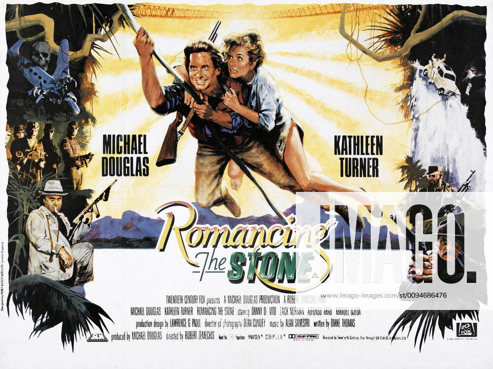 Michael Douglas & Kathleen Turner Poster Characters: Jack T. Colton, Joan Wilder Film: Romancing The Stone (1983) Director: Robert Zemeckis 30 March 1984