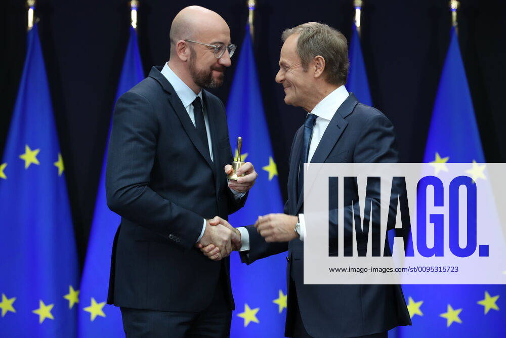 KW48 Newly appointed European Council President Charles Michel and European Council President Donald Tusk pictured during the handover between outgoing President Tusk and incoming President Michel, at the European headquarters in Brussels, Friday 29 November 2019. BENOITxDOPPAGNE 2435145