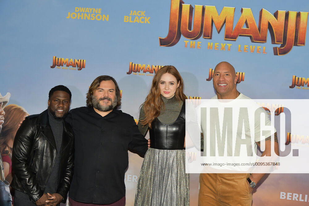 Fotocall JUMANJI 2 THE NEXT LEVEL Dwayne Johnson, Kevin Hart, Jack Black, Karen Gillan Fotocall for the German premiere of JUMANJI 2 THE NEXT LEVEL in the winter garden of the Hotel Adlon in Berlin on 04 12 2019 PPM