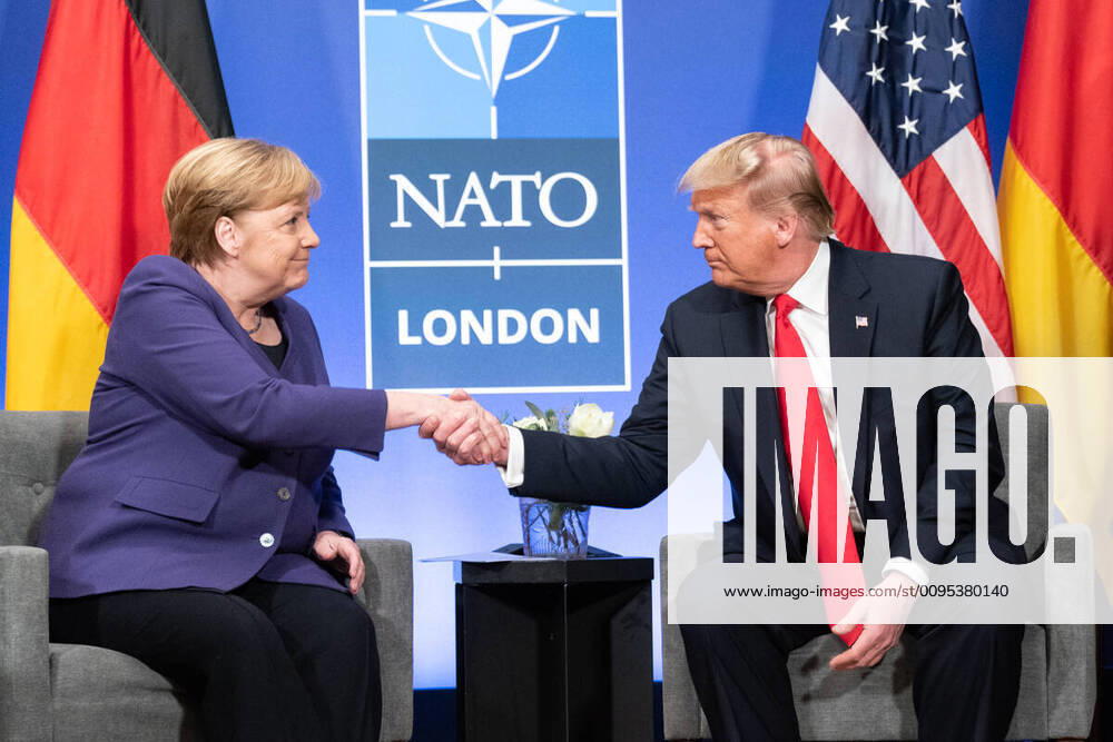President DONALD TRUMP participates in a bilateral meeting with the Chancellor of the Federal Republic of Germany ANGELA MERKEL during the North Atlantic Treaty Organization (NATO) 70th anniversary meeting Wednesday London United Kingdom - ZUMAz03_ 20191204_sha_z03_857