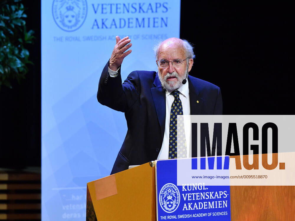 Physics Laureate Michel Mayor speaks during his Nobel Lecture Plurality of Worlds in the Cosmos A Dream of Antiquity, A Modern Reality of Astrophysics at Stockholms University, Stockholm, Sweden December 8, 2019 STOCKHOLM Sweden