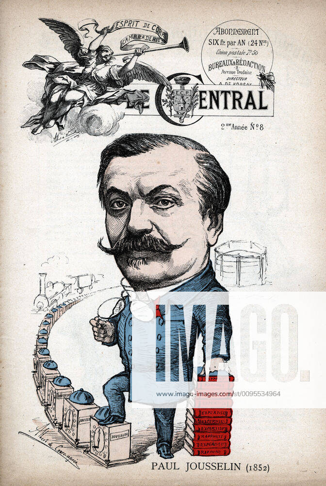 CENTRAL SCHOOL Paul JOUSSELIN left in 1852 engineer, legal expert, inventor of an electric alarm for the railways Illustration of Albert de Albert de COURS APRES for Le Central Revue satirique linked to the Ecole Centrale Credit Coll Dixmier KHARBINE TAPABOR KH152077