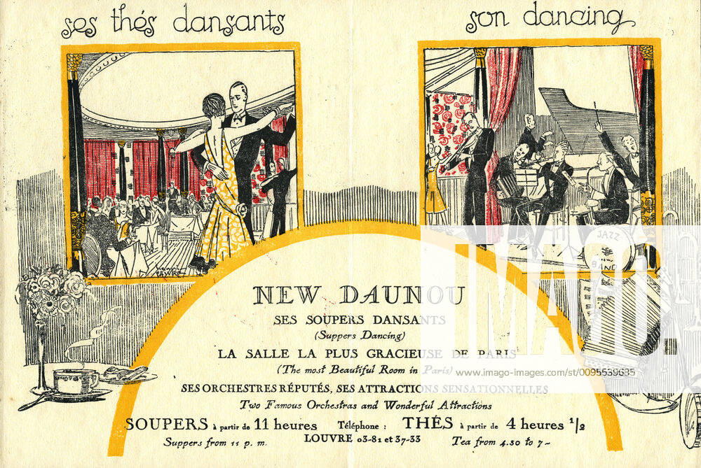 RESTAURANT PUB 20s New Daunou, its dinner dances, the most graceful venue in Paris, its famous orchestras, its sensational attractions Advertisement for a restaurant around 1925 anonymous illustration Credit Collection IM KHARBINE TAPABOR KH155450
