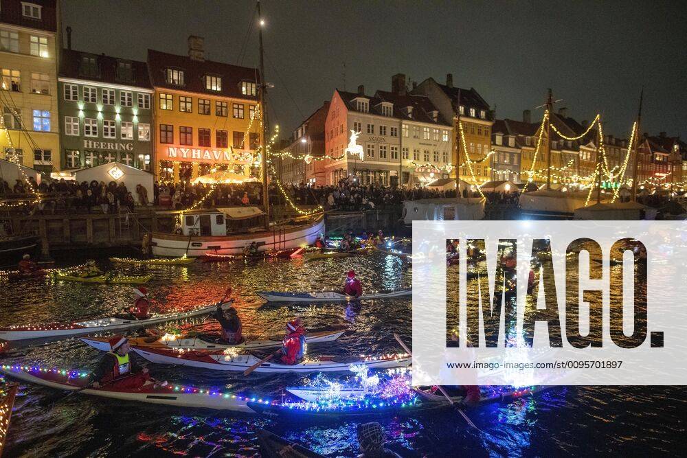The kayaks hold Lucia parade in Copenhagen Harbor, Friday, December 13, 2019, Copenhagen Denmark,