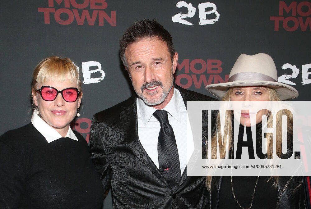 HOLLYWOOD, CA - DECEMBER 13: Patricia Arquette, David Arquette, Rosanna Arquette, at Mob Town Los Angeles Premiere at The Los Angeles Film School in Hollywood, California on December 13, 2019.